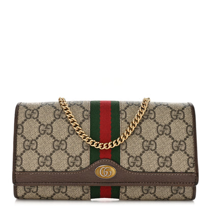 Gucci GG Supreme Monogram Web Ophidia Wallet On Chain Brown 1 of 16