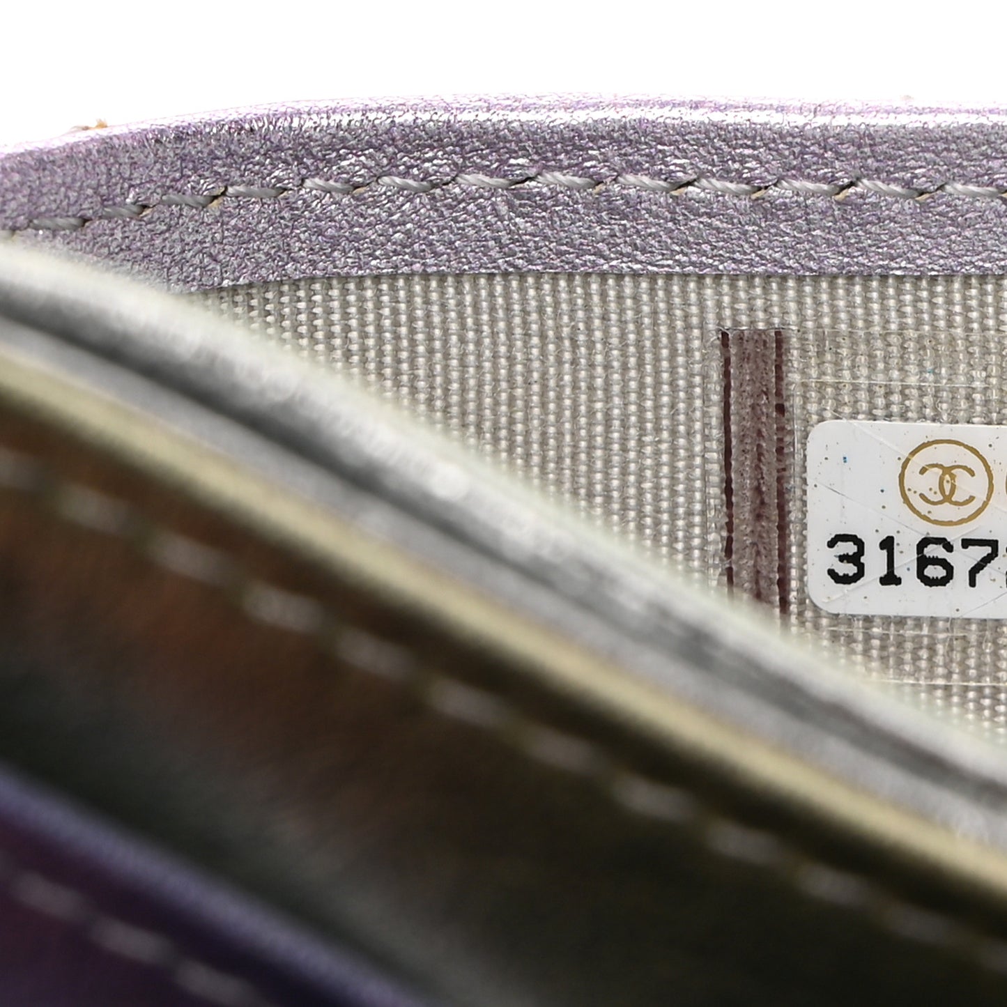 Gradient Metallic Calfskin Quilted Card Holder Silver Blue Yellow Purple