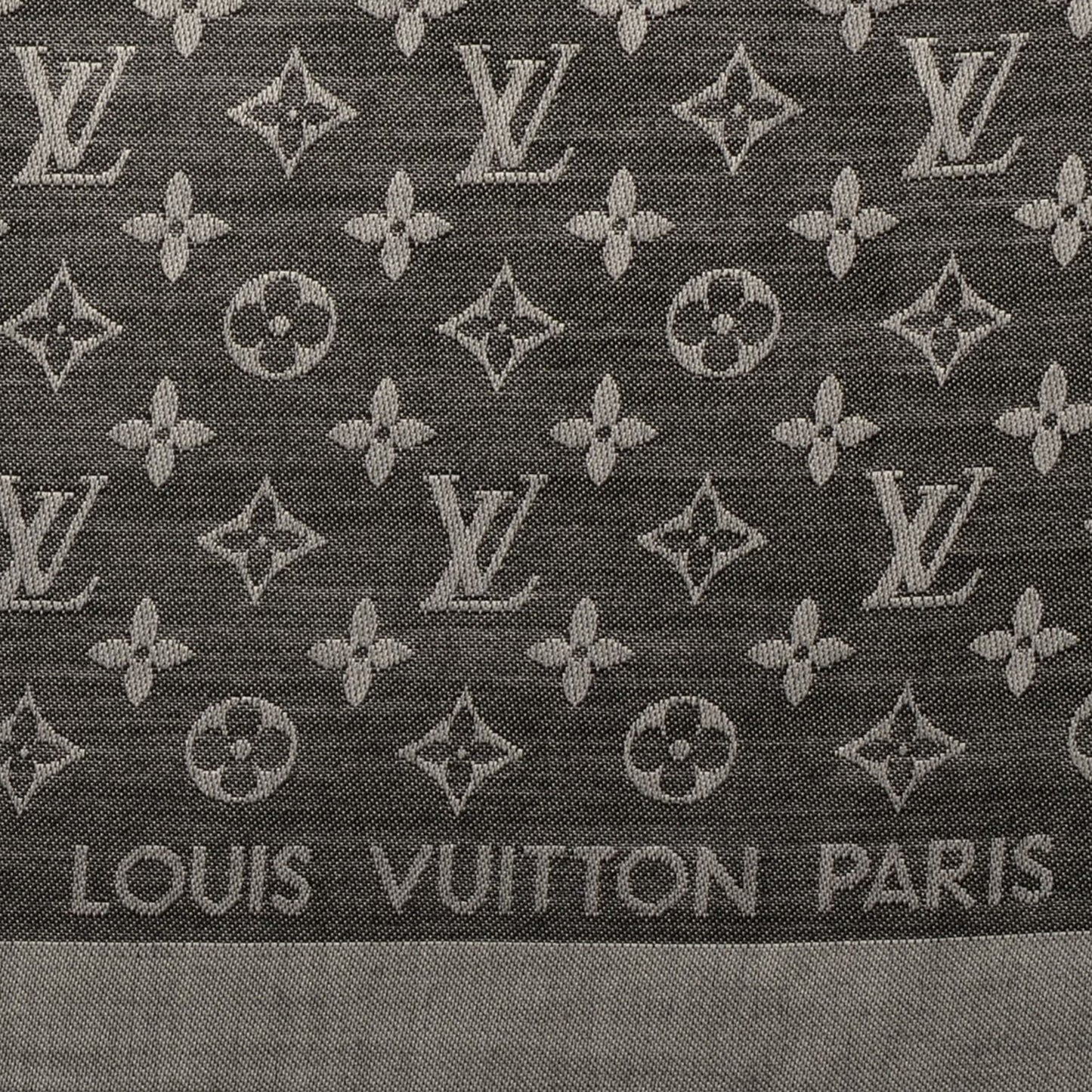 Wool Silk Monogram Denim Shawl Black