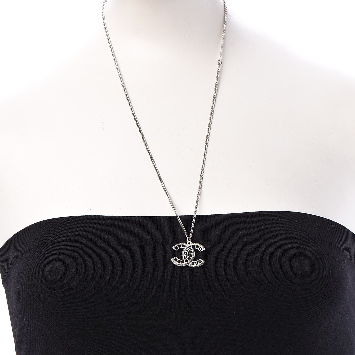 Chanel Ruthenium Baguette Crystal CC Necklace Black 2 of 7