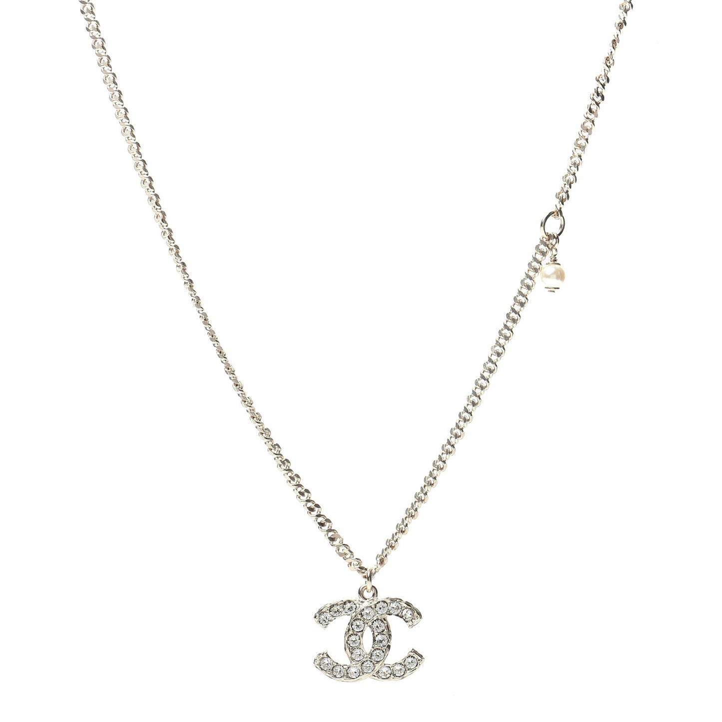 Pearl Crystal CC Pendant Necklace Gold