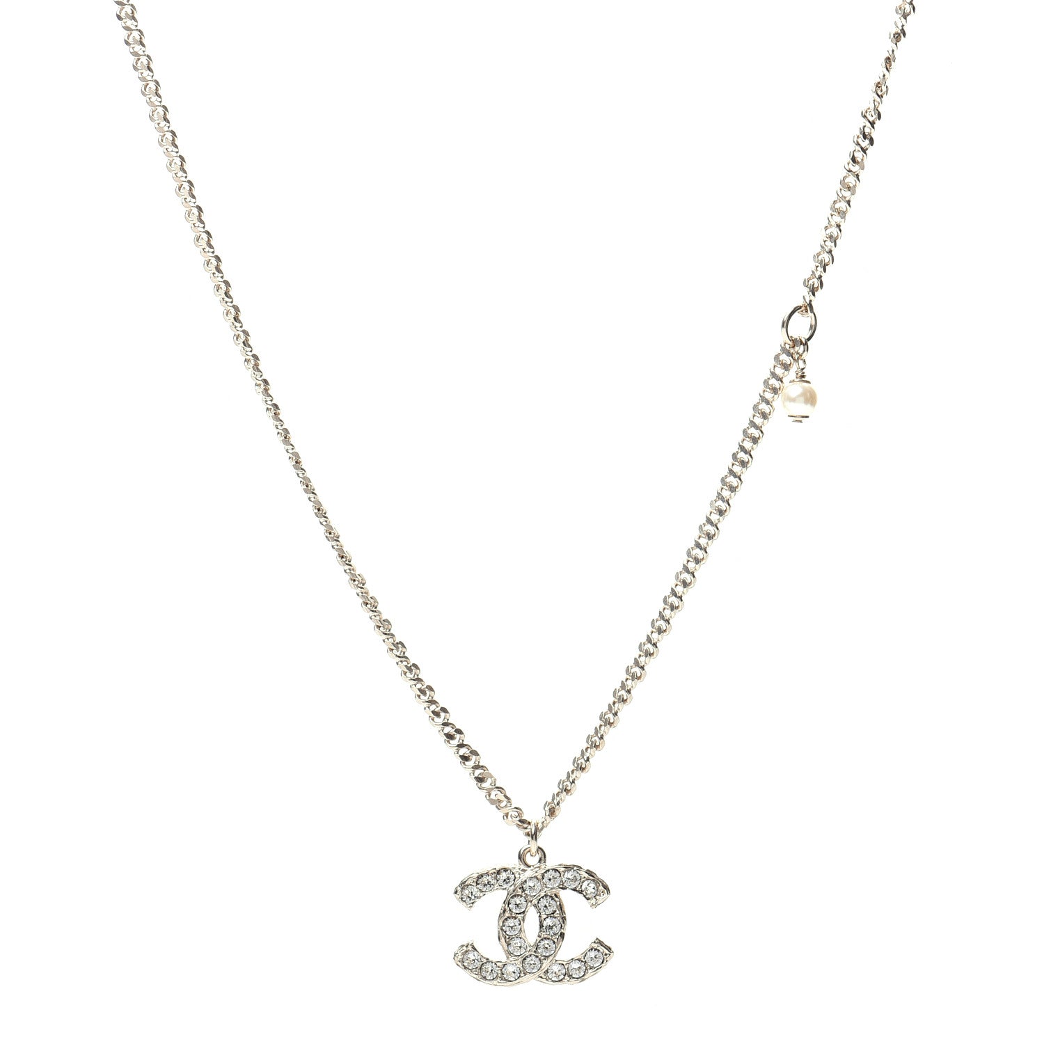 Chanel Pearl Crystal CC Pendant Necklace Gold 1 of 6