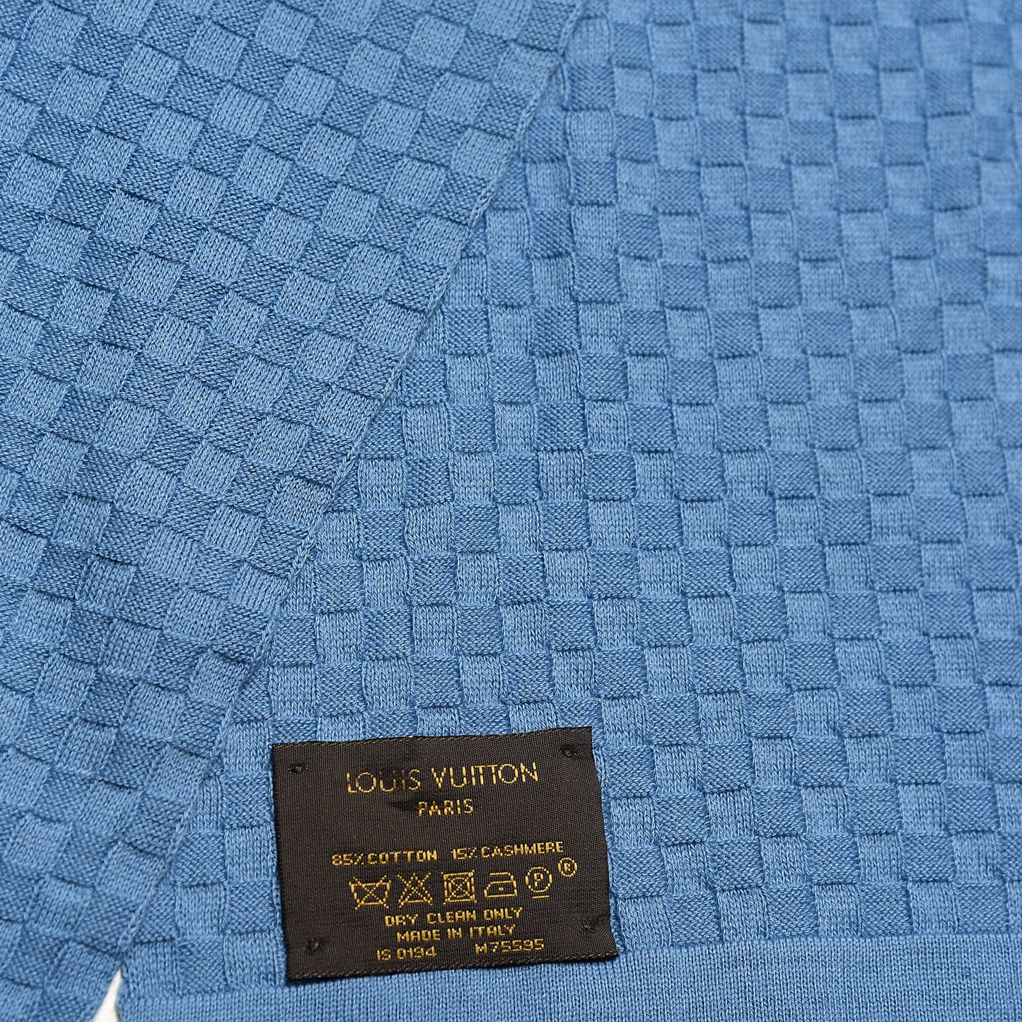 Cotton Cashmere Micro Damier Scarf Blue