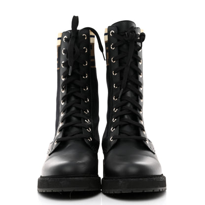 Fendi Calfskin Stretch Fabric Rockoko Biker Boots 37 Tobacco Black Marino 2 of 8