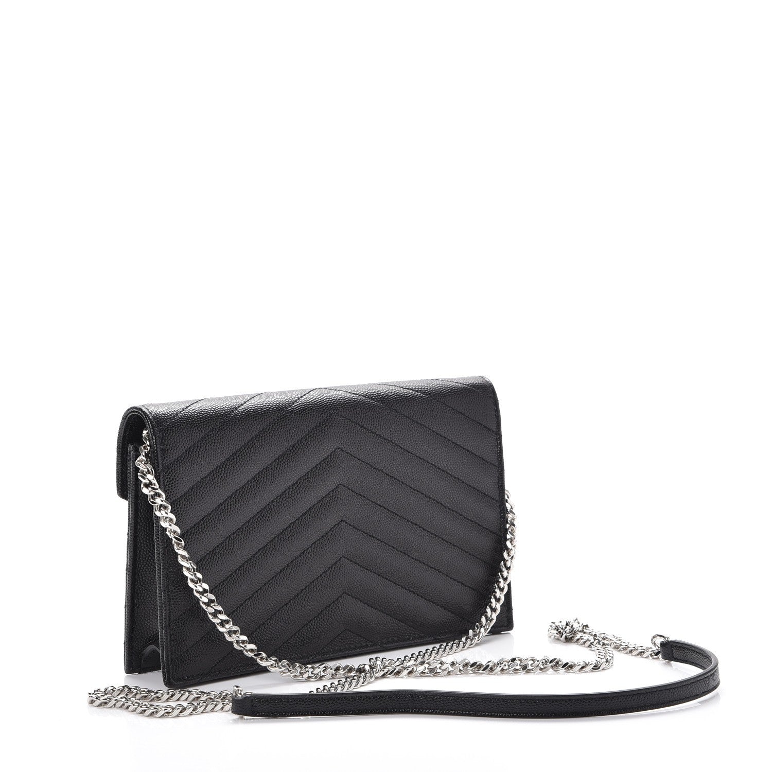 Saint Laurent Grain De Poudre Matelasse Chevron Monogram Envelope Chain Wallet Black 3 of 8