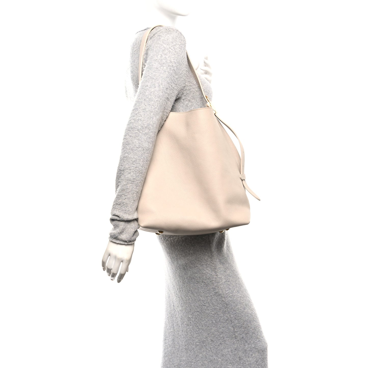 Grained Calfskin Low Key Hobo MM Limestone