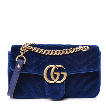 Gucci Velvet Matelasse Mini GG Marmont Shoulder Bag Cobalt Blue 1 of 8