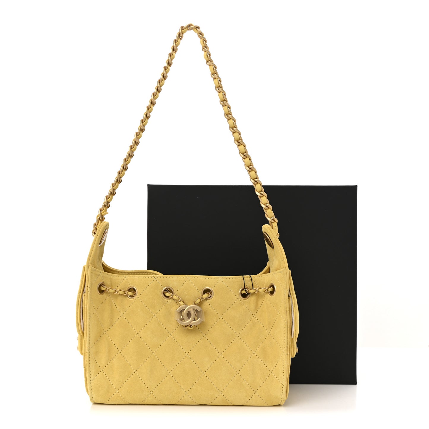 Suede Quilted Mini Chanel 25 Handbag Yellow