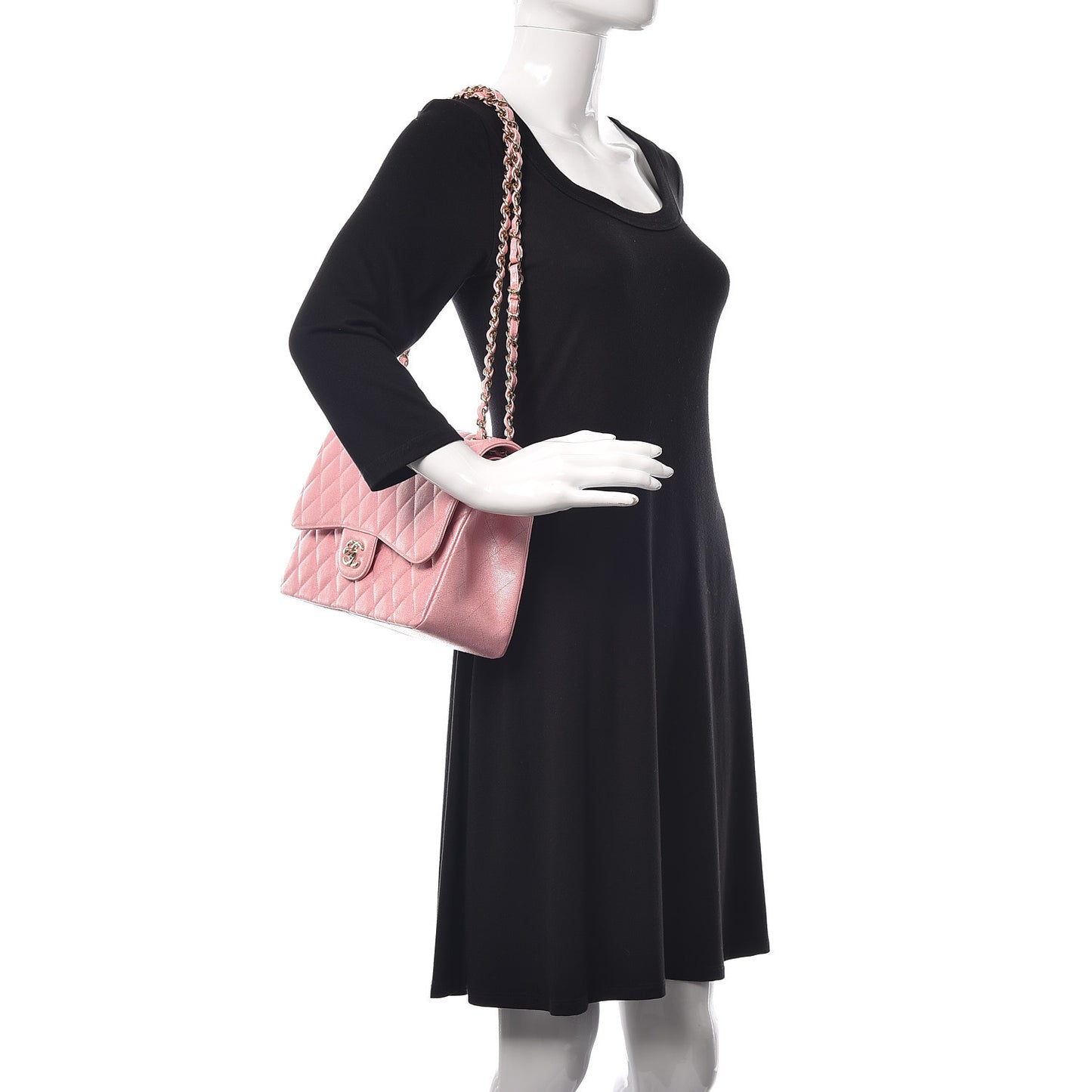 Iridescent Caviar Quilted Jumbo Double Flap Rose Pink
