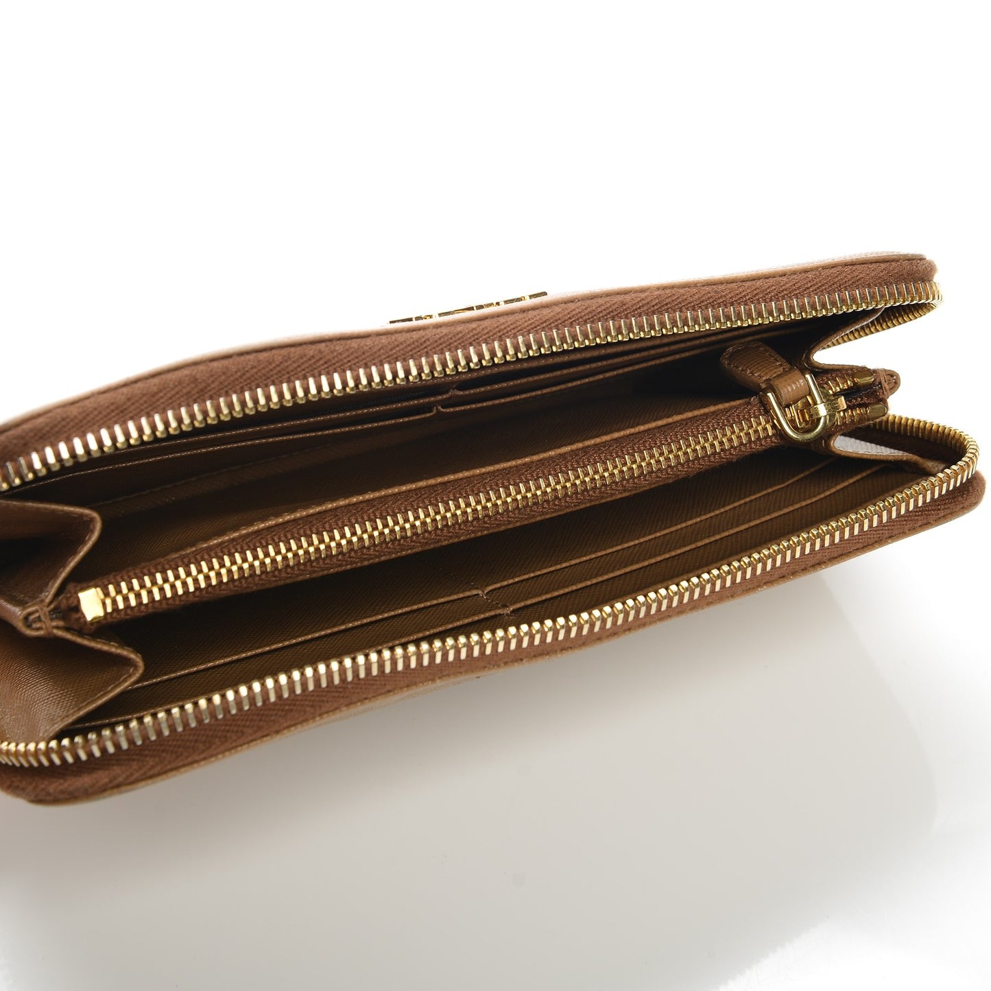 Saffiano Metal Zip Around Wallet Caramel