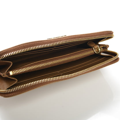 Prada Saffiano Metal Zip Around Wallet Caramel 5 of 13