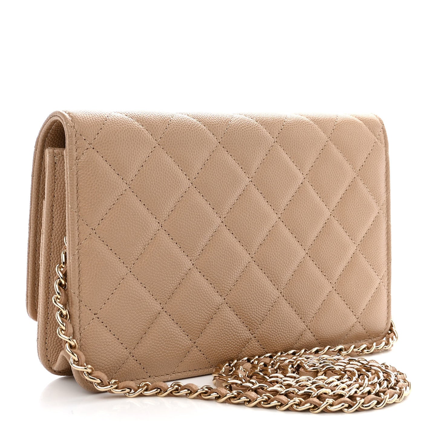 Caviar Quilted Crystal CC Wallet On Chain WOC Beige