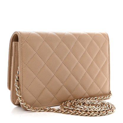 Chanel Caviar Quilted Crystal CC Wallet On Chain WOC Beige 3 of 13