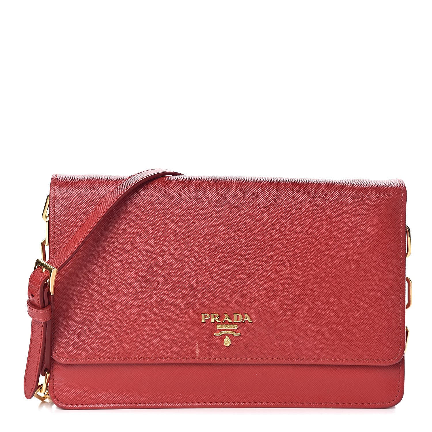 Prada Saffiano Metal Flap Wallet With Strap Fuoco 1 of 12