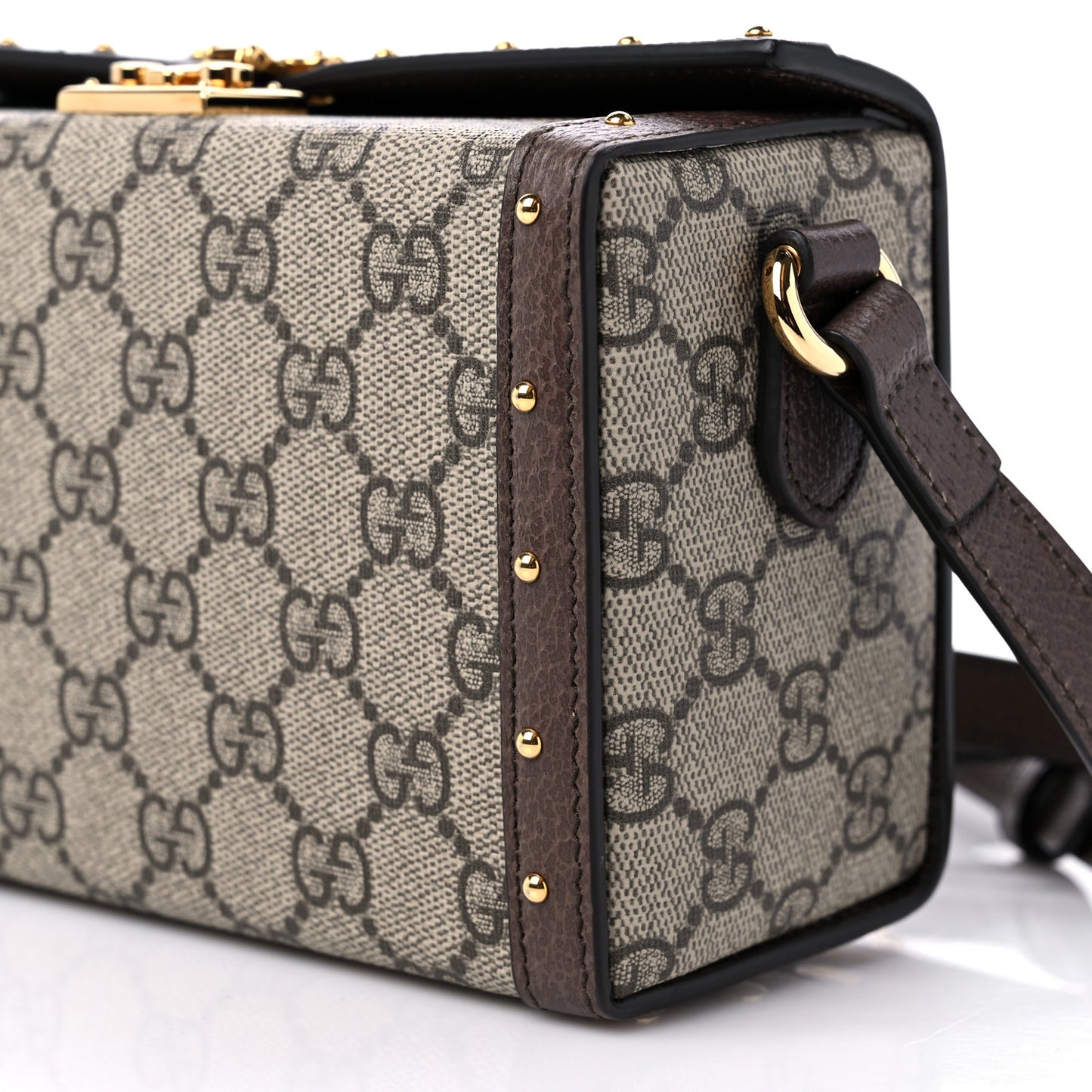 GG Supreme Monogram Textured Dollar Calfskin Mini Trunk Shoulder Bag Beige Ebony New Acero