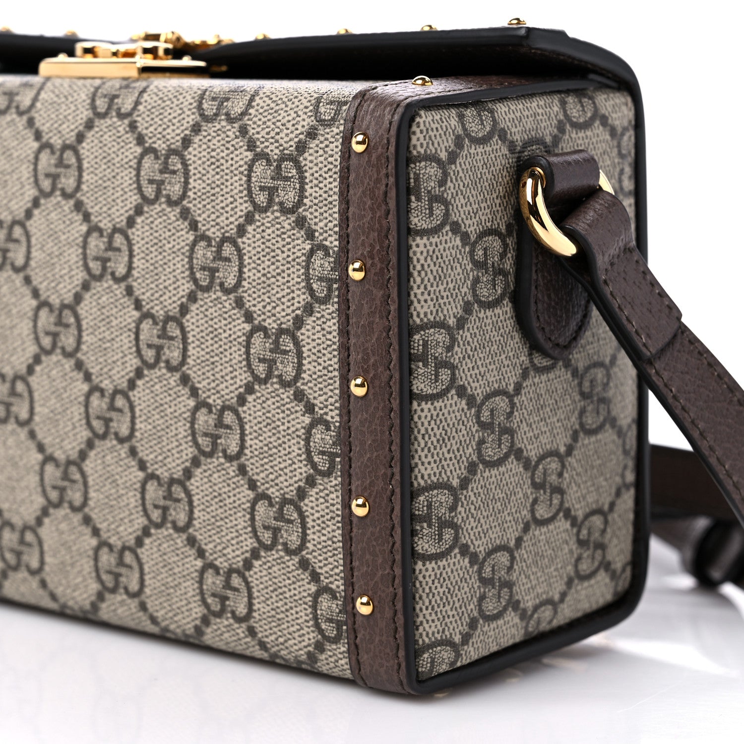 Gucci GG Supreme Monogram Textured Dollar Calfskin Mini Trunk Shoulder Bag Beige Ebony New Acero 9 of 9