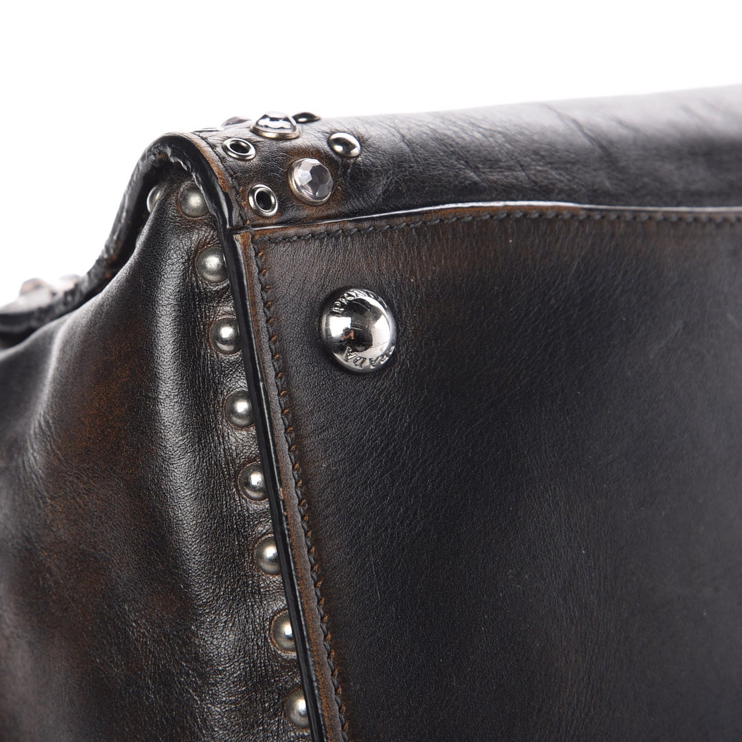 Vitello Vintage Studded Twin Pocket Tote Ebano