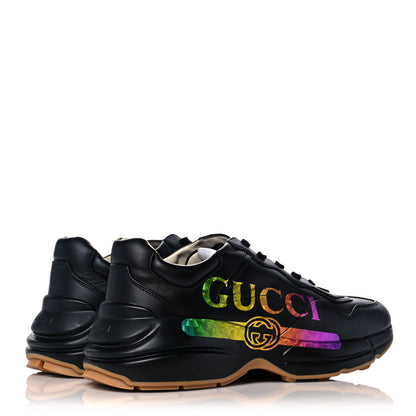 Gucci Calfskin Iridescent Logo Mens Rhyton Sneakers 6 Black 4 of 8