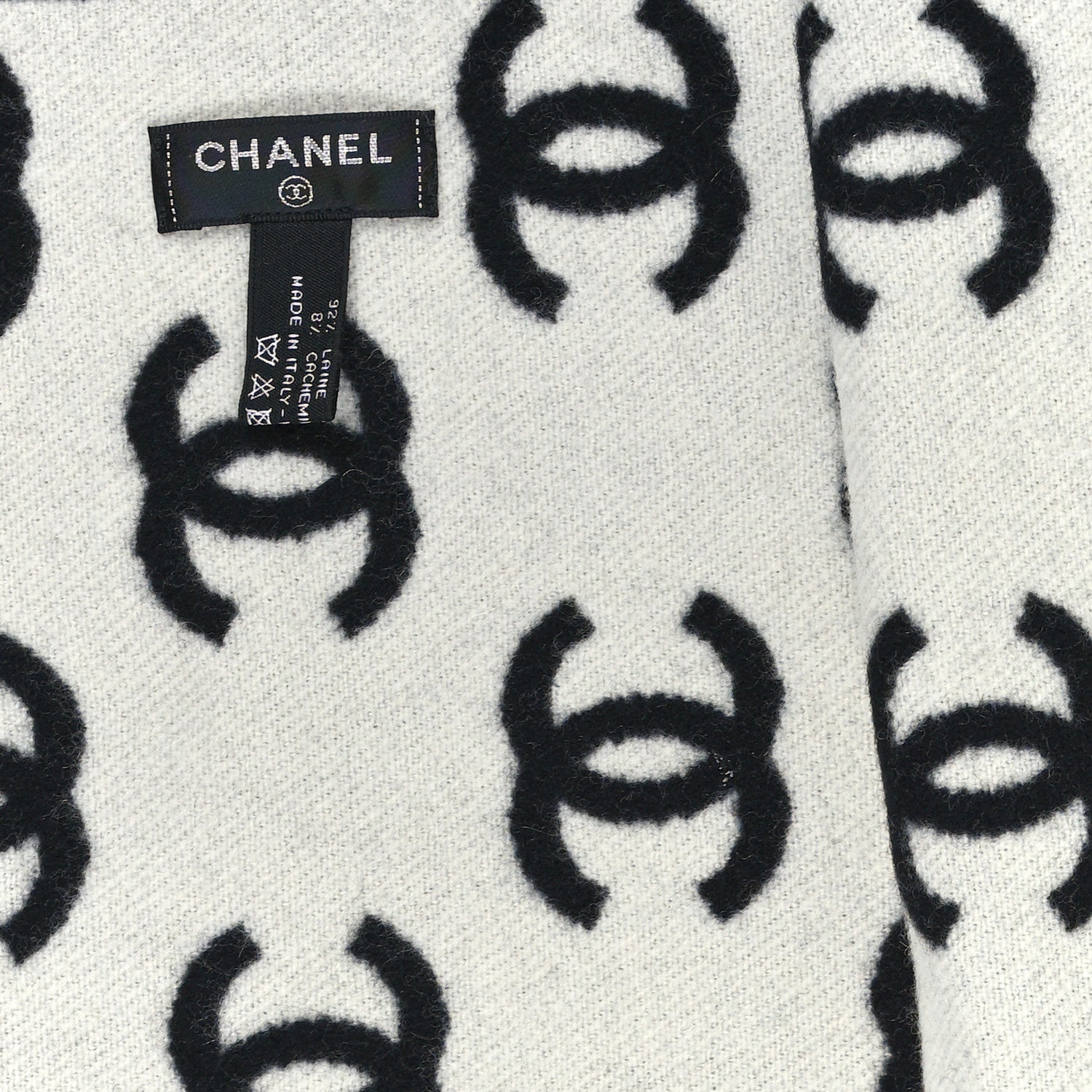 Chanel Wool Cashmere CC Scarf Black White 3 of 3