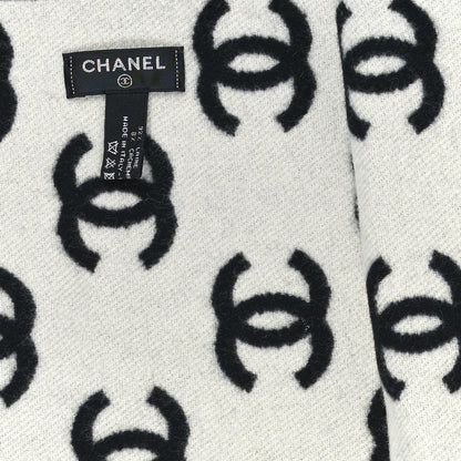 Chanel Wool Cashmere CC Scarf Black White 3 of 3