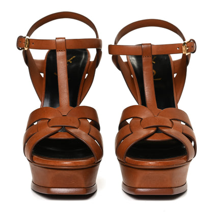 Saint Laurent Calfskin Tribute 105 Platform Sandals 40 Caramel 2 of 14
