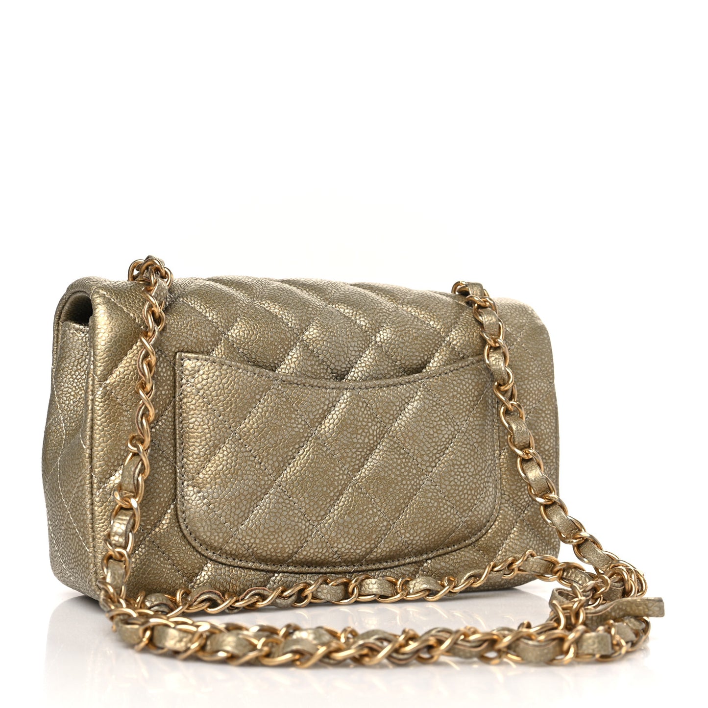 Metallic Caviar Quilted Mini Rectangular Flap Gold