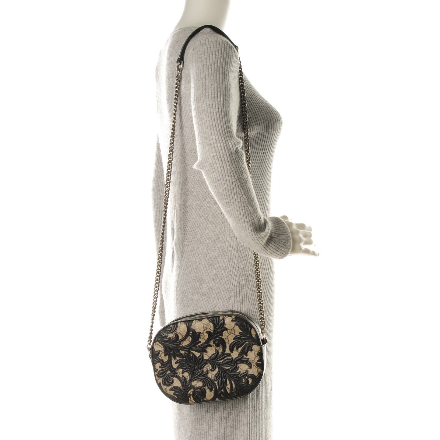 GG Supreme Monogram Arabesque Mini Chain Shoulder Bag Beige Black