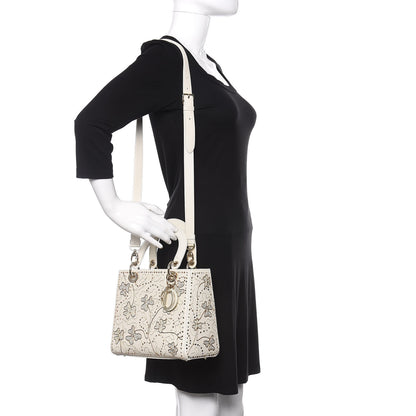 Christian Dior Smooth Calfskin Embroidered Medium Lady Dior White 2 of 10