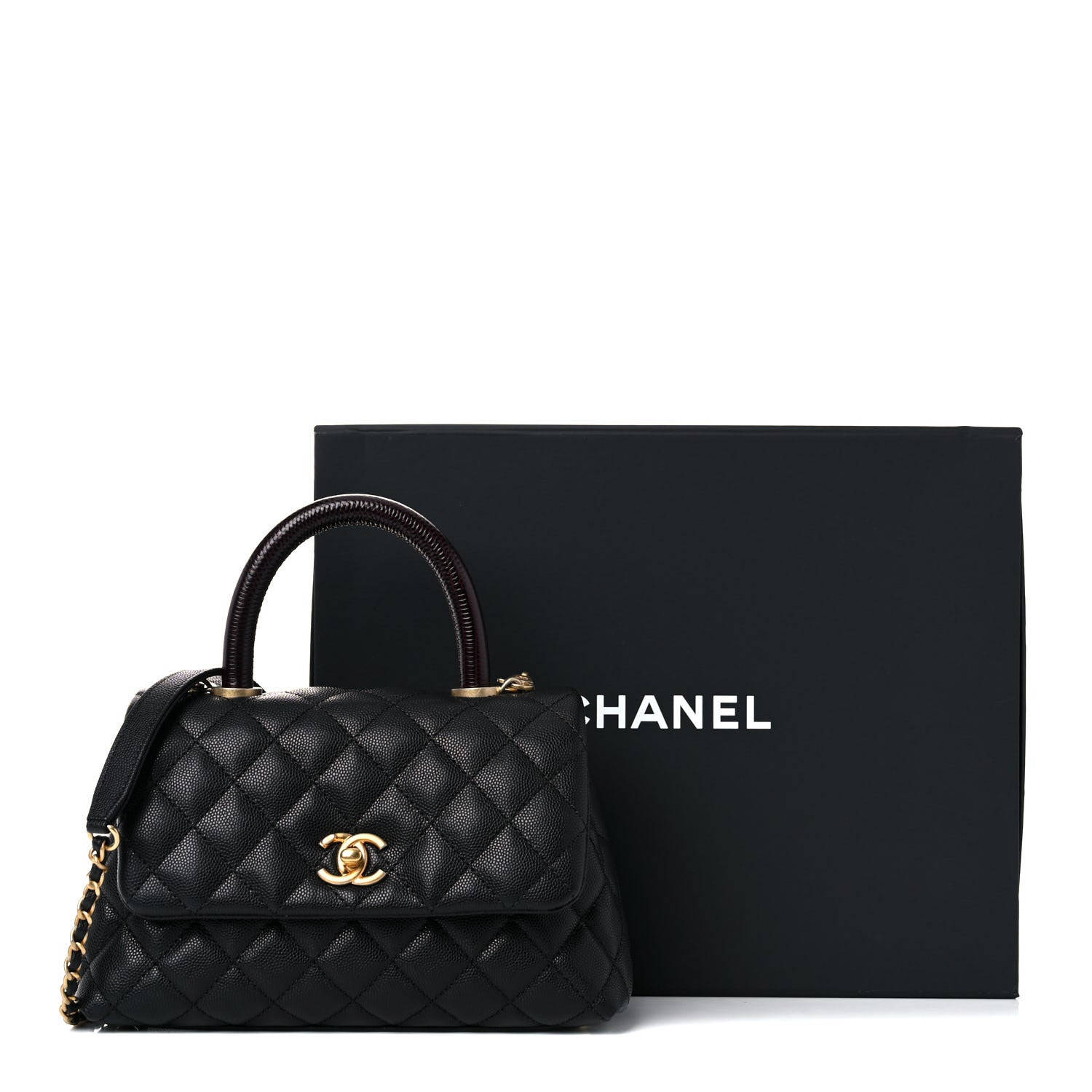 Chanel Caviar Lizard Embossed Quilted Mini Coco Handle Flap Black 10 of 10