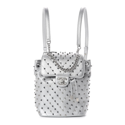 Chanel Metallic Lambskin Chevron Quilted Studded Stud Wars Backpack Silver 1 of 9