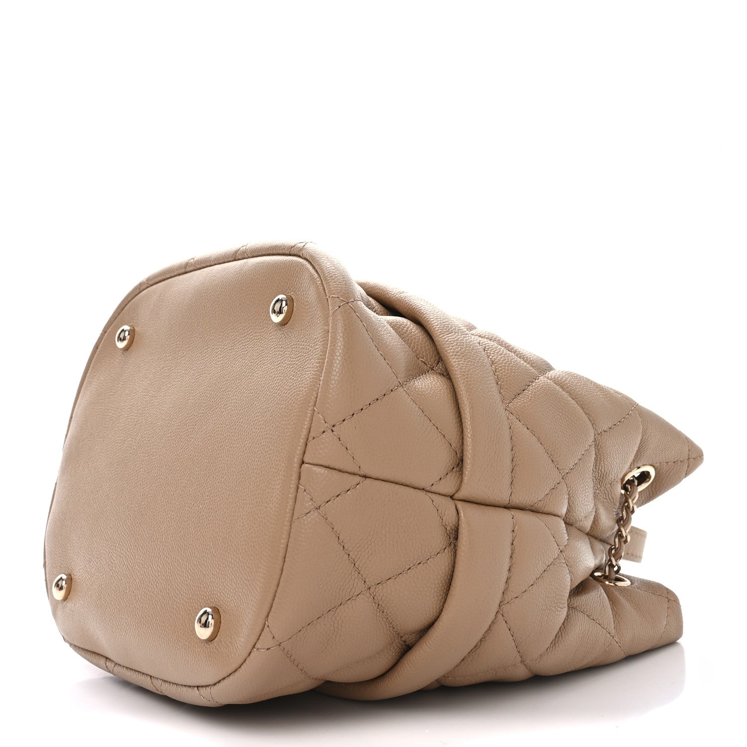 Chanel Caviar Quilted Rolled Up Bucket Drawstring Bag Beige 10 of 10
