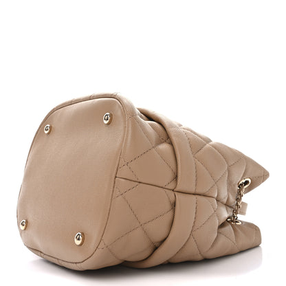 Chanel Caviar Quilted Rolled Up Bucket Drawstring Bag Beige 10 of 10