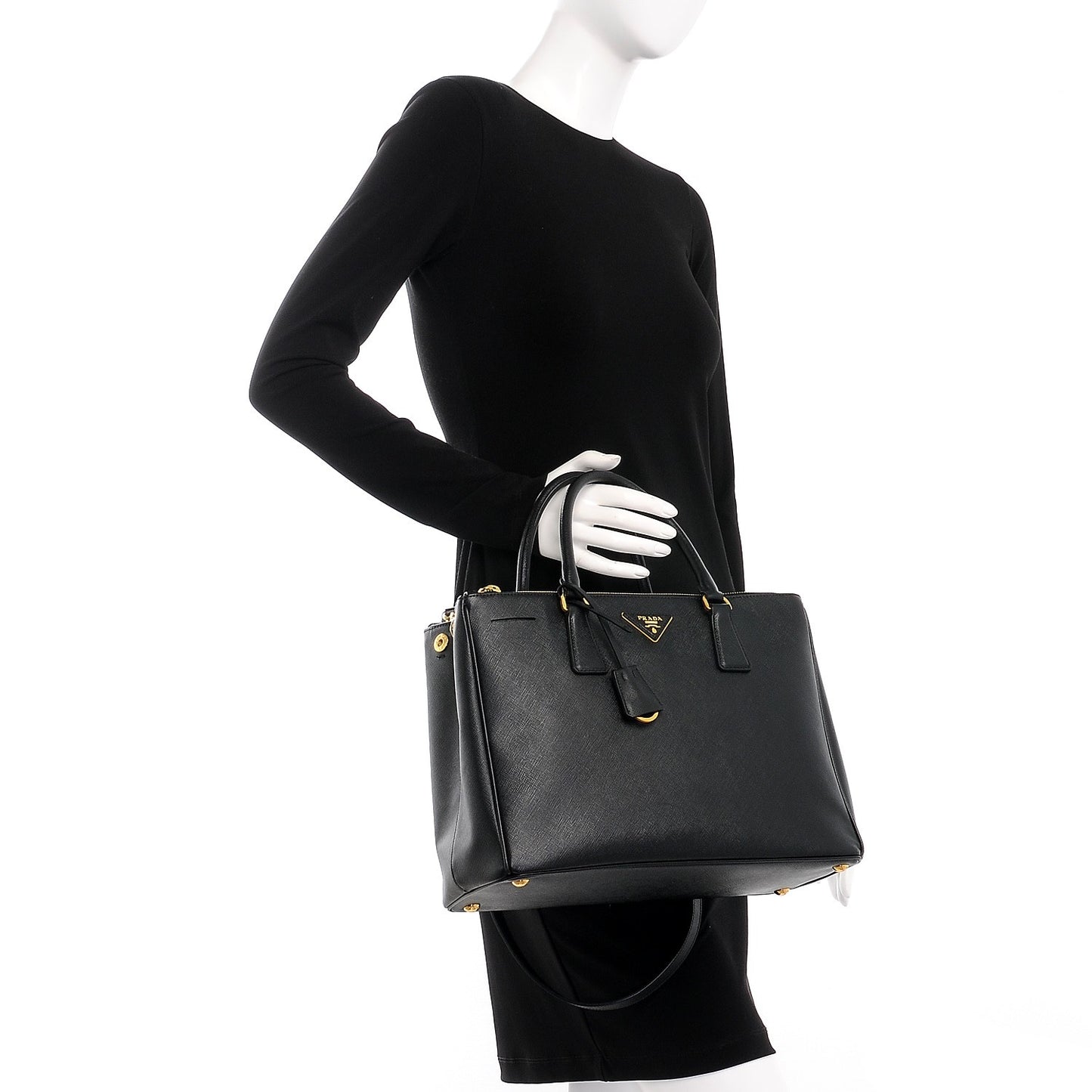 Saffiano Medium Galleria Double Zip Tote Black