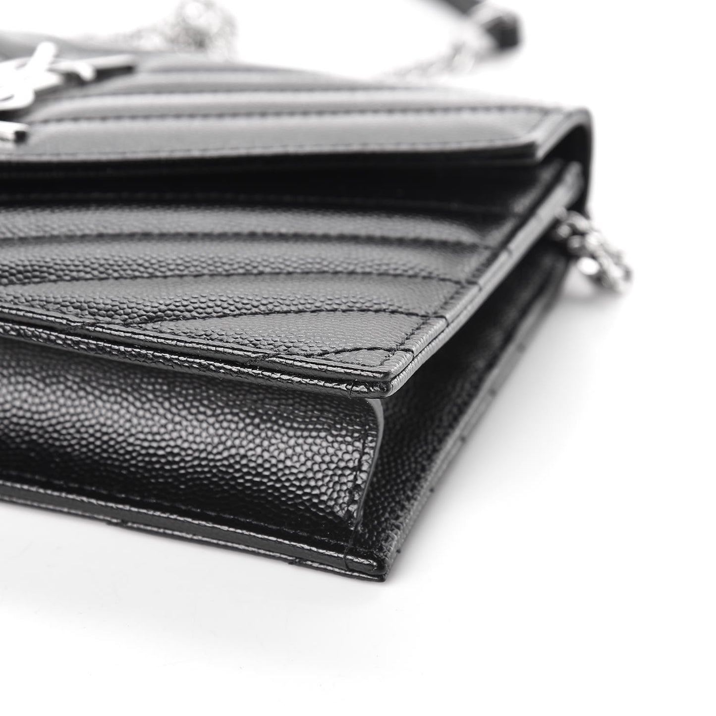 Grain De Poudre Matelasse Chevron Monogram Envelope Chain Wallet Black