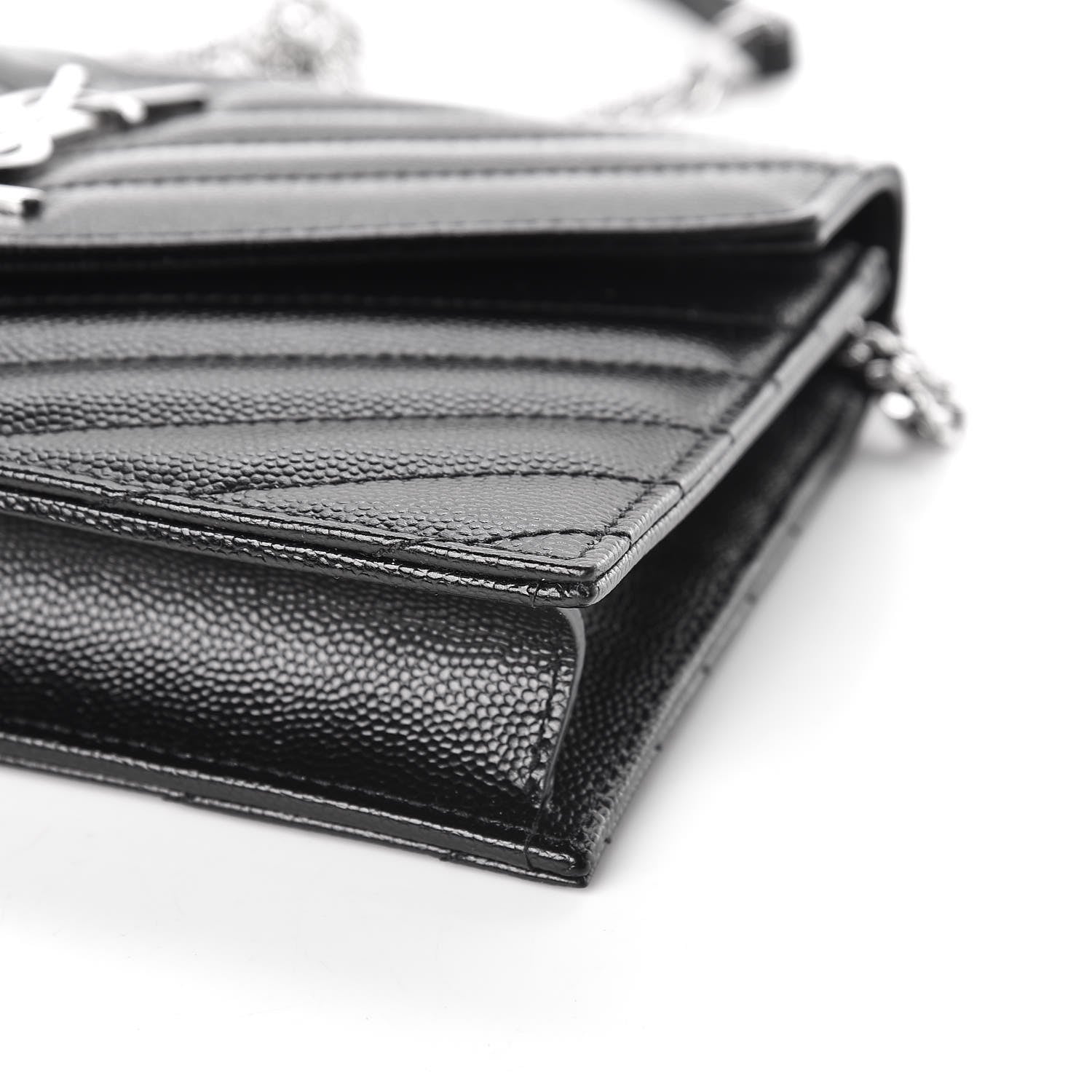 Saint Laurent Grain De Poudre Matelasse Chevron Monogram Envelope Chain Wallet Black 8 of 10