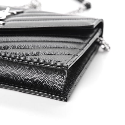 Saint Laurent Grain De Poudre Matelasse Chevron Monogram Envelope Chain Wallet Black 8 of 10