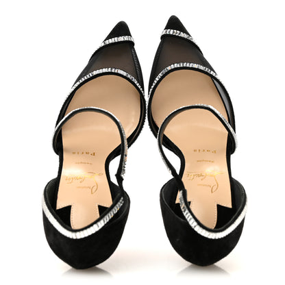 Christian Louboutin Suede Mesh Embellished Crystal Chiara Dams 100 Pumps 36 Black 2 of 8