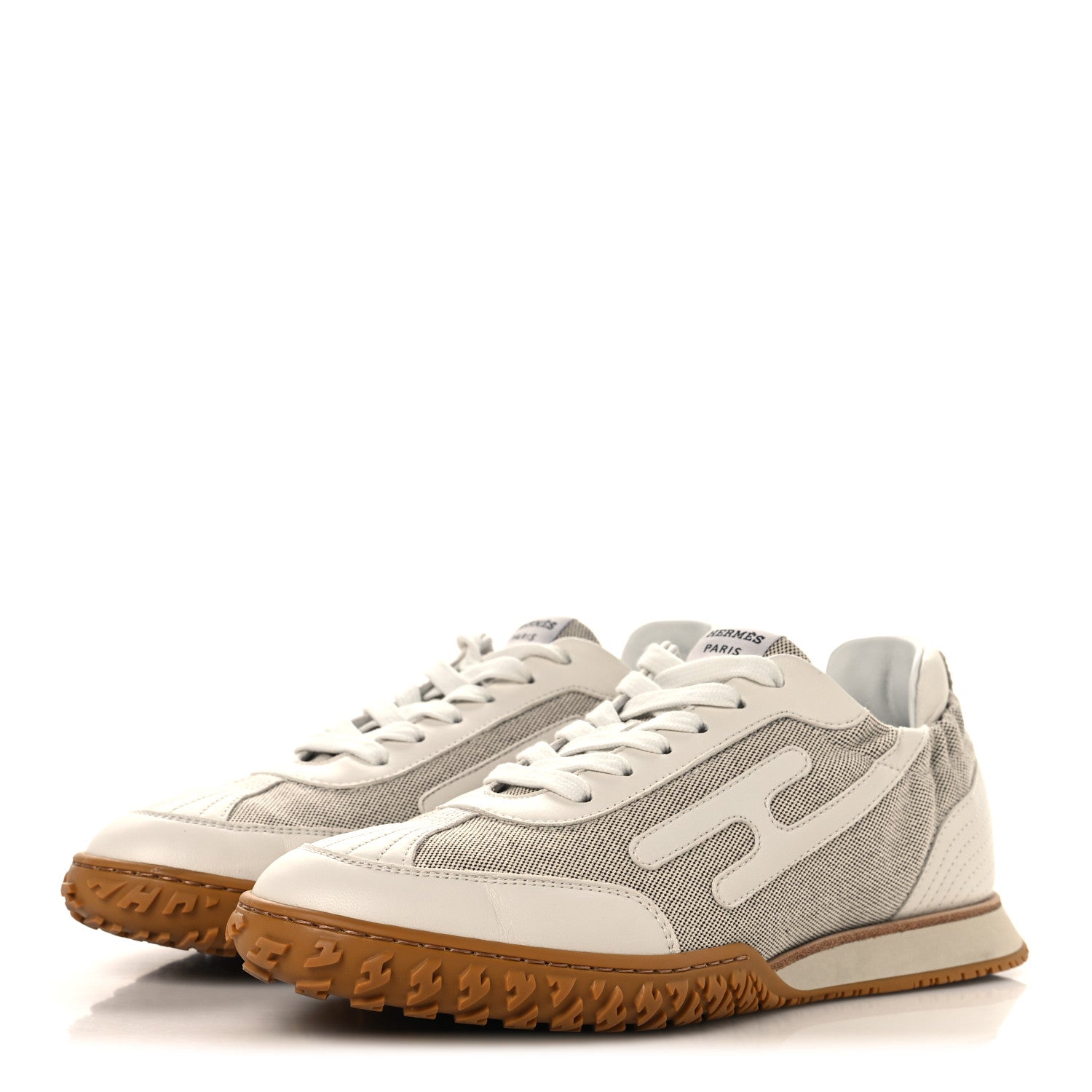 Hermes H Canvas Nappa Jet Sneakers 38.5 White Prunoir 4 of 9