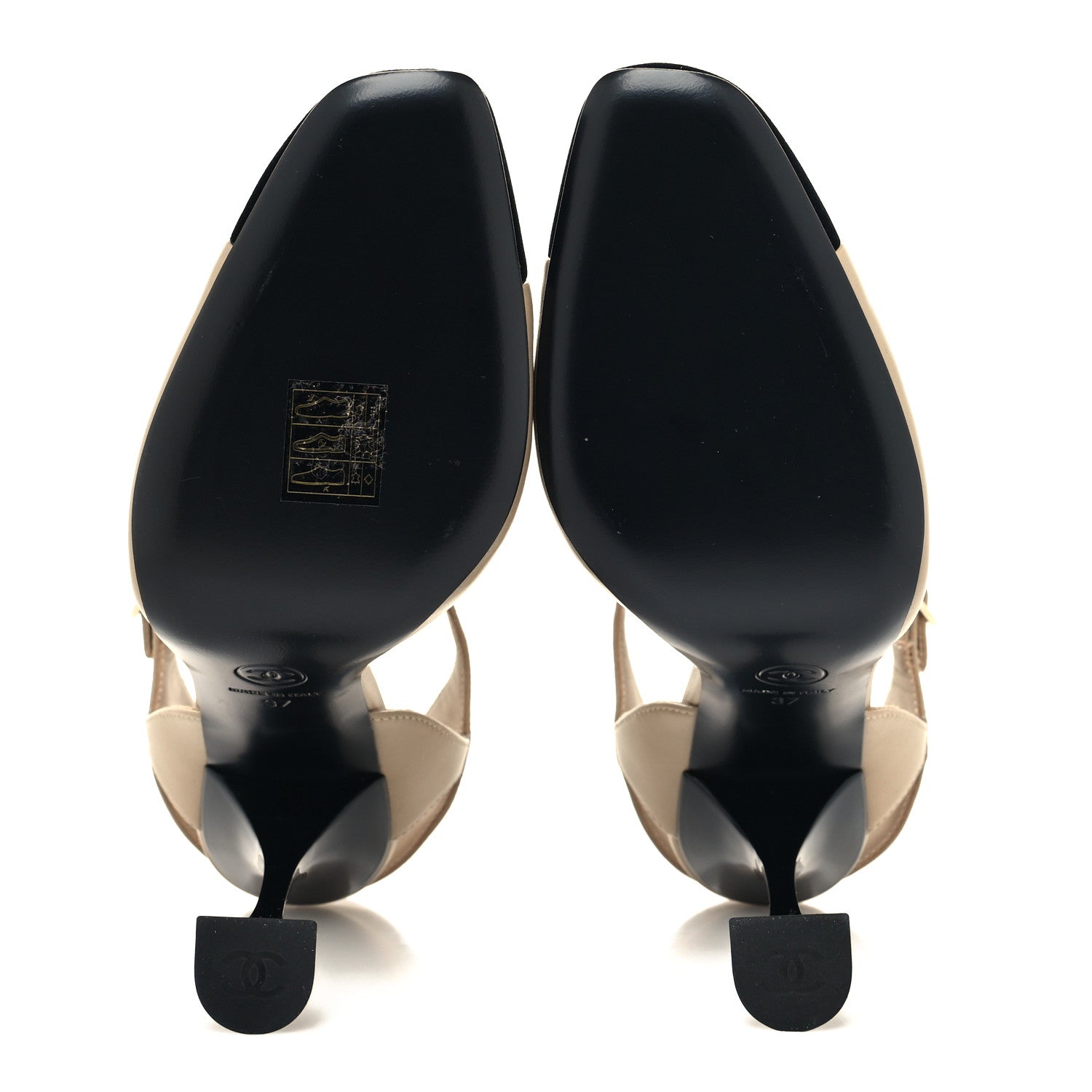 Chanel Lambskin Velvet Cap Toe Logo Pumps 37 Beige Black 5 of 9