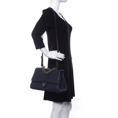 Chanel Shiny Sheepskin Quilted Large Trapezio Flap Navy 2 of 11