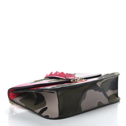 Valentino Garavani Nappa Canvas Camouflage Medium Glam Lock Rockstud Flap Fuxia Fluo 4 of 9