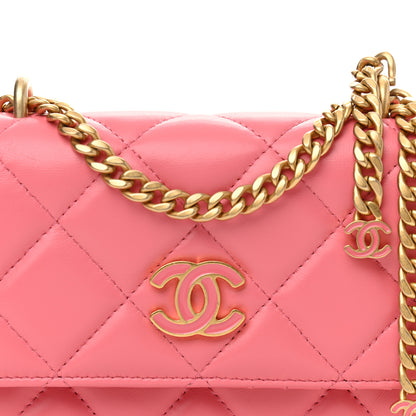 Chanel Lambskin Enamel Quilted Pending Clutch With Chain Pink 10 of 11