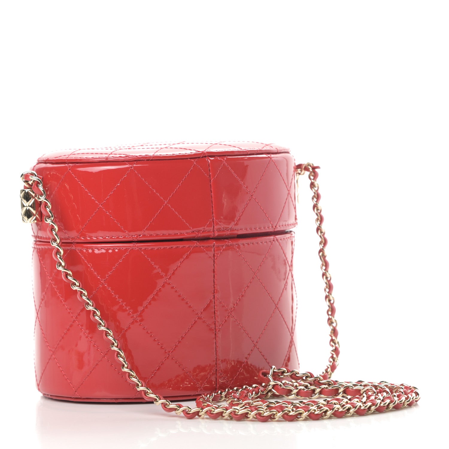 Chanel Patent Quilted Small Round Vanity With Chain Red 3 of 10