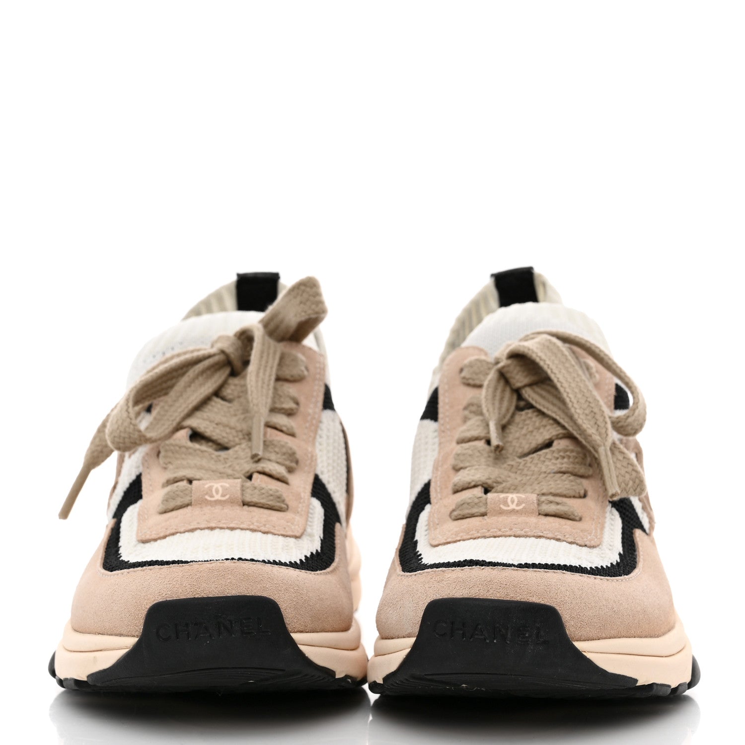 Chanel Mesh Suede Fabric Womens CC Sneakers 36 Light Pink White Black 2 of 9