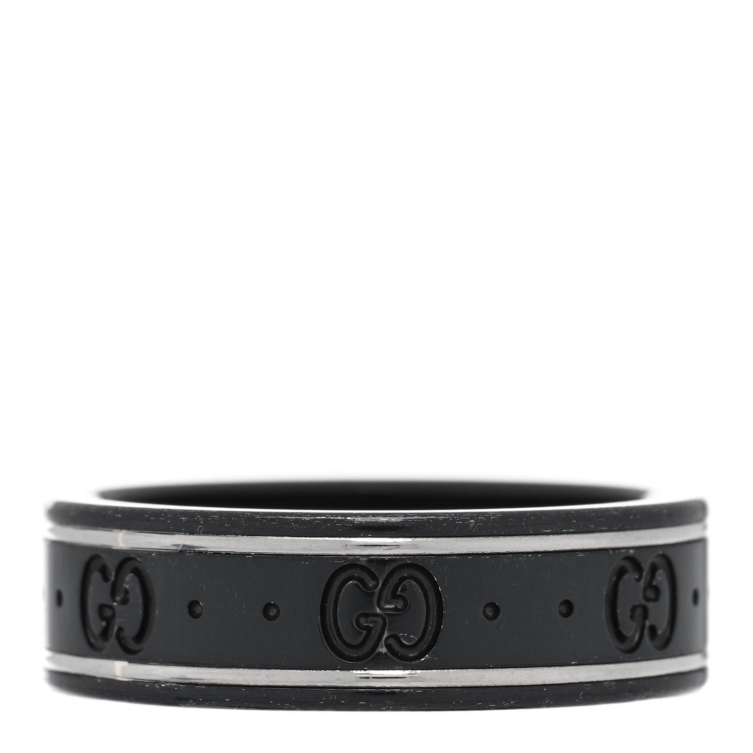 Gucci Black Synthetic Corundum 18K White Gold 7mm Icon Band Ring 62 10 1 of 5
