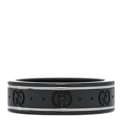 Gucci Black Synthetic Corundum 18K White Gold 7mm Icon Band Ring 62 10 1 of 5