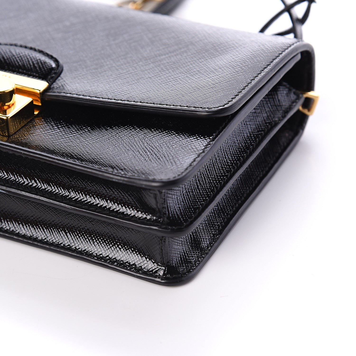 Prada Saffiano Vernice Chain Shoulder Bag Black 7 of 7