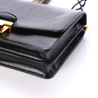Prada Saffiano Vernice Chain Shoulder Bag Black 7 of 7