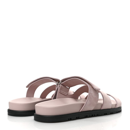 Hermes Suede Goatskin Womens Chypre Sandals 37.5 Rose Porcelaine 4 of 9