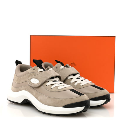 Hermes Calfskin Suede Goatskin Loop Sneakers 37 Beige Galet 10 of 10